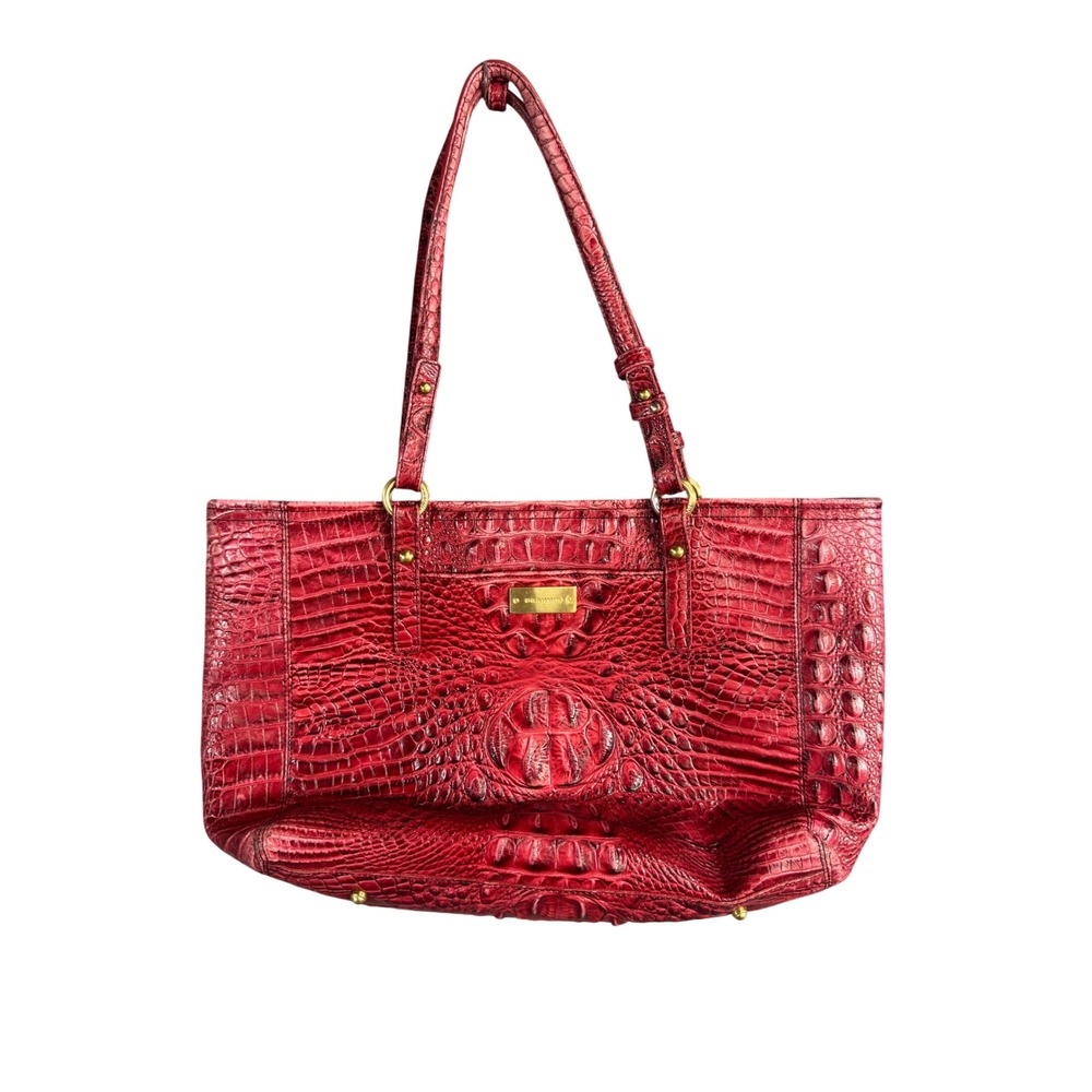 Brahmin Red Croc Embossed Leather Melbourne Tote Bag Shoulder Purse Gold